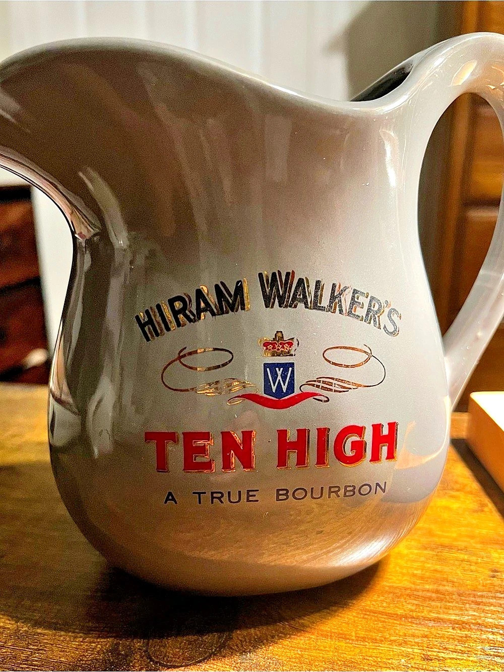 Vintage Curated Home Barware Hiram Walker's Ten High Bourbon Advertising Pub Jug